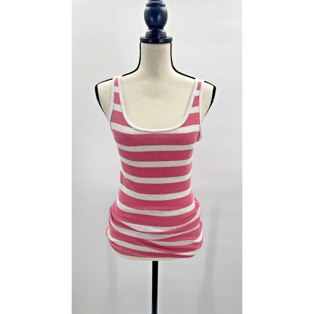 Retro Y2K Faded Glory Large Must Have Tank Pink White Striped Ribbed Layers Cami
